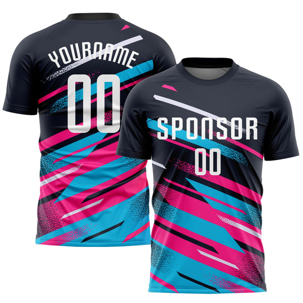 Custom Soccer Jersey - Navy White Pink-Light Blue Sublimation Uniform
