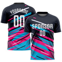 Custom Soccer Jersey - Navy White Pink-Light Blue Sublimation Uniform