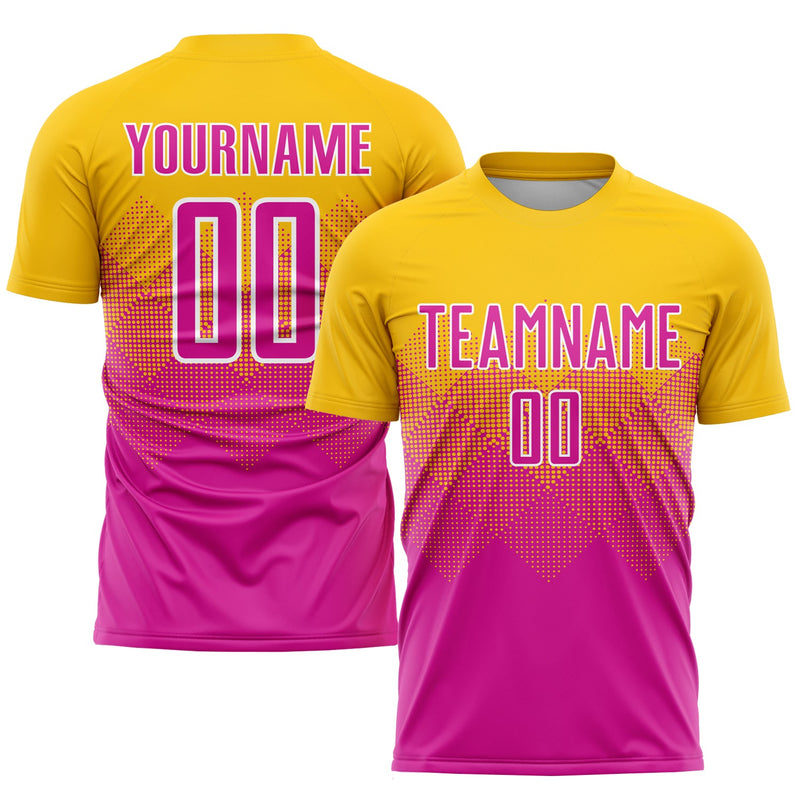 Custom Soccer Jersey - Gold Deep Pink-White Sublimation Uniform