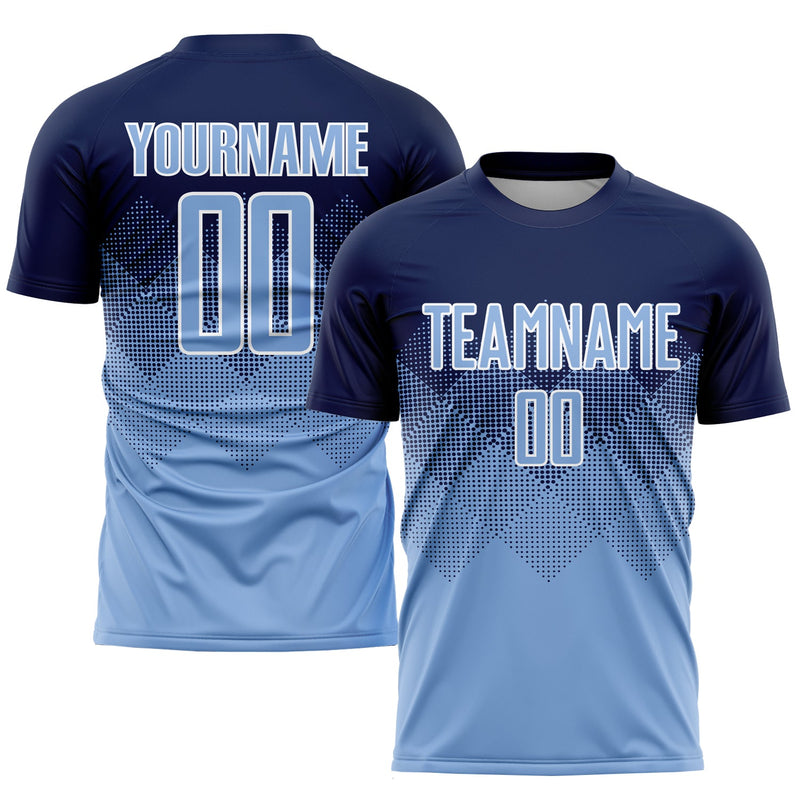 Custom Soccer Jersey - Navy Light Blue-White Sublimation Uniform