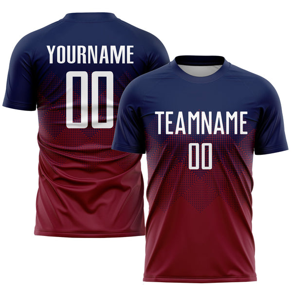 Custom Soccer Jersey - Navy White-Crimson Sublimation Uniform