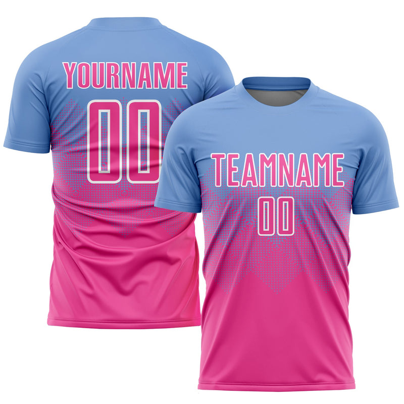 Custom Soccer Jersey - Light Blue Pink-White Sublimation Uniform