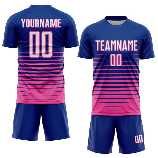 Custom Soccer Jersey - Royal White-Pink Pinstripe Fade Fashion Sublimation Uniform