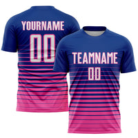 Custom Soccer Jersey - Royal White-Pink Pinstripe Fade Fashion Sublimation Uniform
