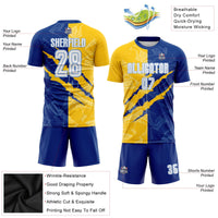 Custom Soccer Jersey - Graffiti Pattern White Royal Yellow-Light Blue Scratch Sublimation Uniform