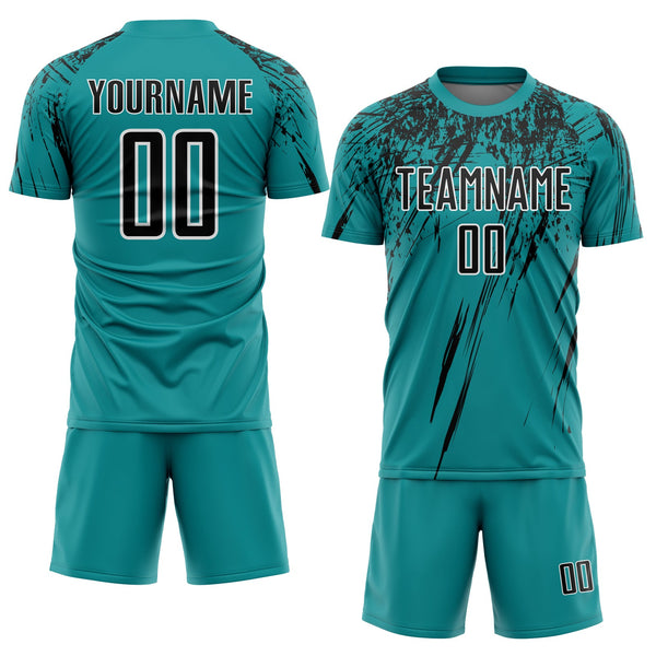 Custom Soccer Jersey - Teal Black-White Sublimation Uniform