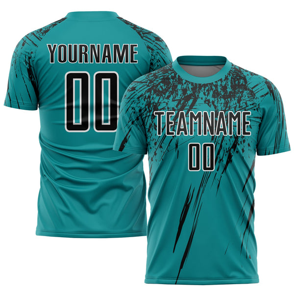 Custom Soccer Jersey - Teal Black-White Sublimation Uniform