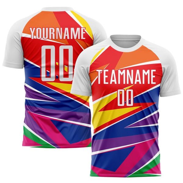 Custom Soccer Jersey - Figure White-Red Sublimation Uniform