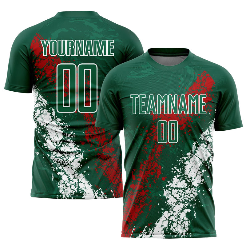 Custom Soccer Jersey - Green Red-White Sublimation Mexico Uniform