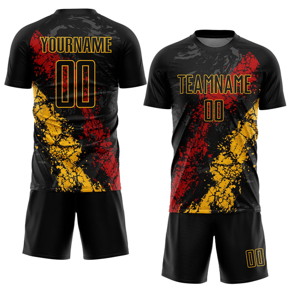 Custom Soccer Jersey - Black Gold-Red Sublimation Uniform