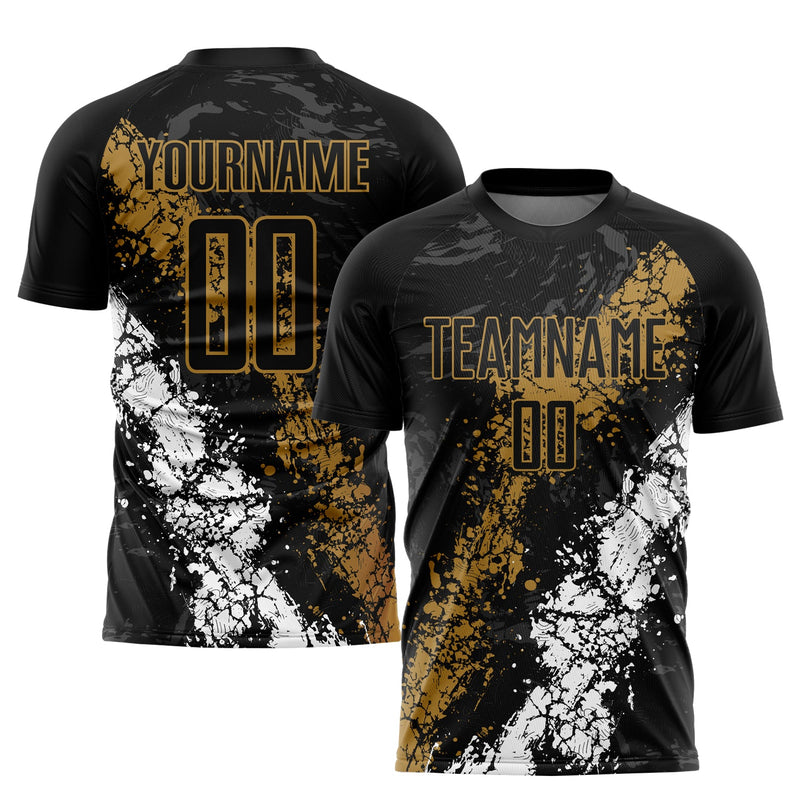 Custom Soccer Jersey - Black Old Gold-White Sublimation Uniform