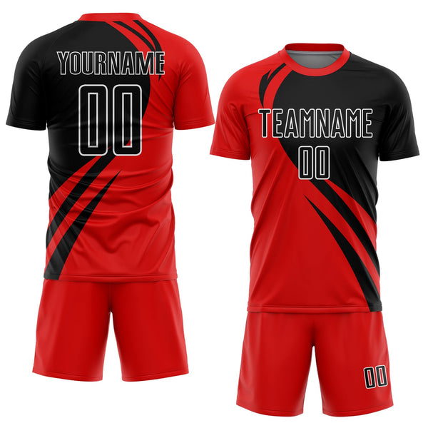 Custom Soccer Jersey - Red Black-White Curve Lines Sublimation Uniform
