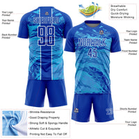 Custom Soccer Jersey - Thunder Blue Sky Blue-White Abstract Fluid Sublimation Uniform