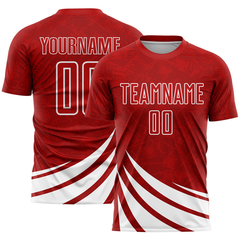 Custom Soccer Jersey - Red White Wind Shapes Sublimation Uniform