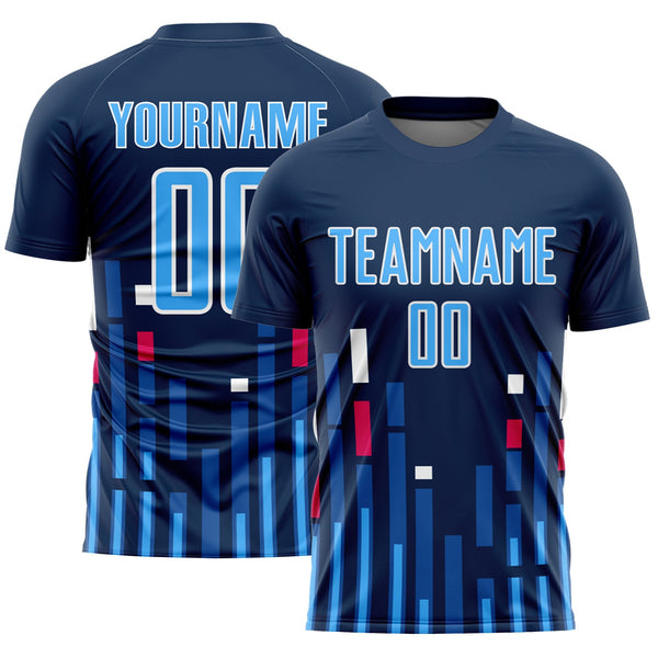 Custom Soccer Jersey - US Navy Blue Sky Blue-White Lines Sublimation Uniform