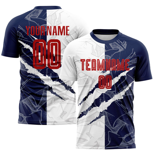 Custom Soccer Jersey - Graffiti Pattern Red-Navy Scratch Sublimation Uniform