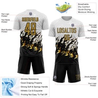 Custom Soccer Jersey - White Old Gold-Black Flame Sublimation Uniform