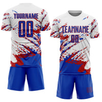 Custom Soccer Jersey - White Thunder Blue-Red Abstract Fragment Art Splash Sublimation Uniform