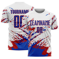 Custom Soccer Jersey - White Thunder Blue-Red Abstract Fragment Art Splash Sublimation Uniform