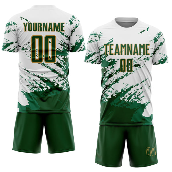 Custom Soccer Jersey - White Green Kelly Green-Gold Abstract Fragment Art Splash Sublimation Uniform