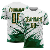 Custom Soccer Jersey - White Green Kelly Green-Gold Abstract Fragment Art Splash Sublimation Uniform