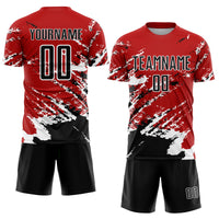 Custom Soccer Jersey - Red Black-White Abstract Fragment Art Splash Sublimation Uniform