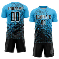 Custom Soccer Jersey - Sky Blue Black-White Abstract Fragment Art Sublimation Uniform