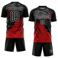 Custom Soccer Jersey - Black Red-White Gradient Scratch Splash Sublimation Uniform