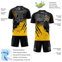 Custom Soccer Jersey - Black Yellow-White Gradient Scratch Splash Sublimation Uniform