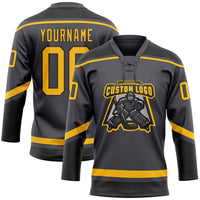 Custom Hockey Jersey - Steel Gray Gold-Black Lace Neck