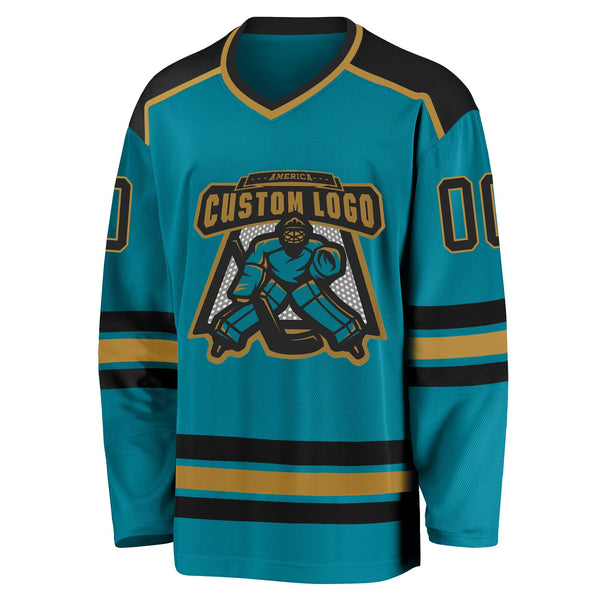 Custom Hockey Jersey - Teal Black-Old Gold