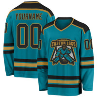 Custom Hockey Jersey - Teal Black-Old Gold