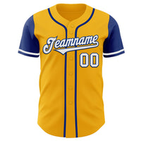 Custom Baseball Jersey - Gold White-Royal Authentic Two Tone