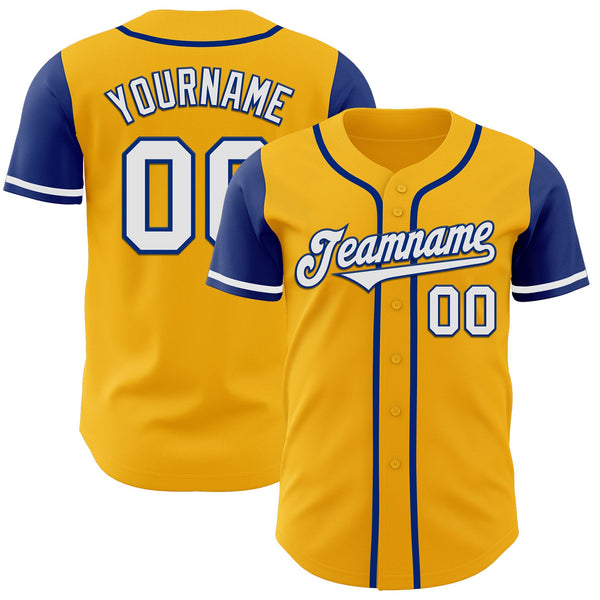Custom Baseball Jersey - Gold White-Royal Authentic Two Tone