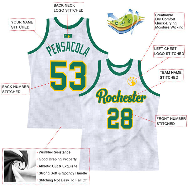 Custom Basketball Jersey - White Kelly Green-Gold Authentic Throwback