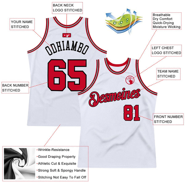 Custom Basketball Jersey - White Red-Black Authentic Throwback