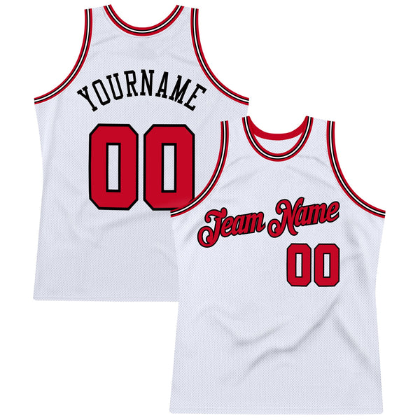 Custom Basketball Jersey - White Red-Black Authentic Throwback