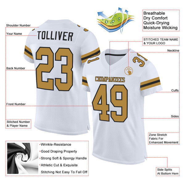 Custom Football Jersey - White Old Gold-Black Mesh Authentic