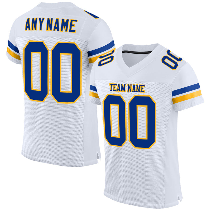 Custom Football Jersey - White Royal-Gold Mesh Authentic