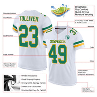 Custom Football Jersey - White Kelly Green-Gold Mesh Authentic