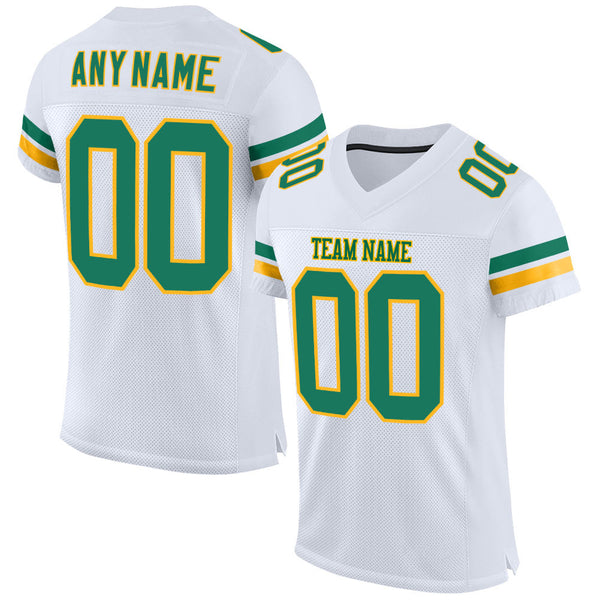 Custom Football Jersey - White Kelly Green-Gold Mesh Authentic