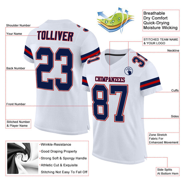Custom Football Jersey - White Navy-Red Mesh Authentic