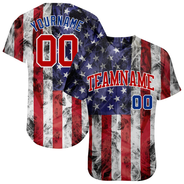 Custom Baseball Jersey - White Red-Royal 3D American Flag Fashion Authentic