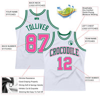 Custom Basketball Jersey - White Pink-Kelly Green Authentic Throwback