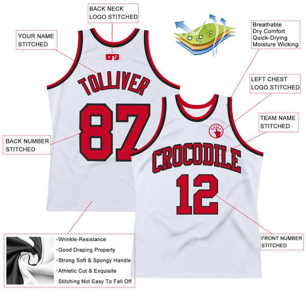 Custom Basketball Jersey - White Red-Black Authentic Throwback