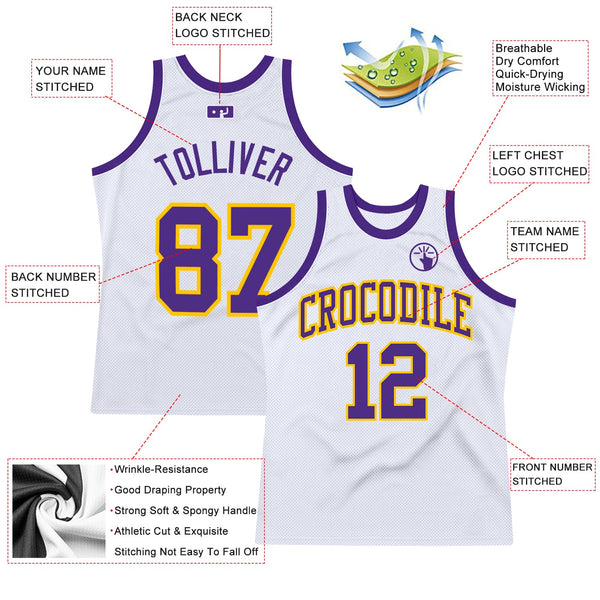 Custom Basketball Jersey - White Purple-Gold Authentic Throwback