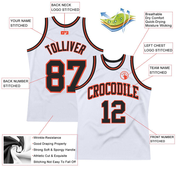 Custom Basketball Jersey - White Black-Orange Authentic Throwback