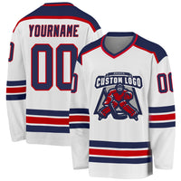 Custom Hockey Jersey - White Navy-Red