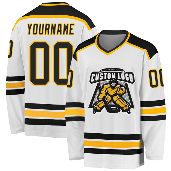 Custom Hockey Jersey - White Black-Gold
