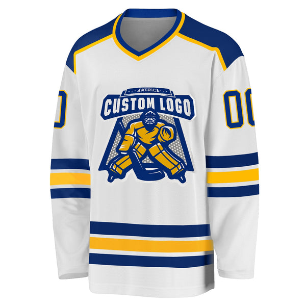Custom Hockey Jersey - White Royal-Gold